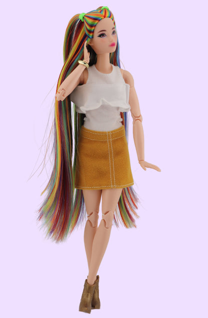 Bold Rainbow Hair Custom Odile Barbie Rerooted