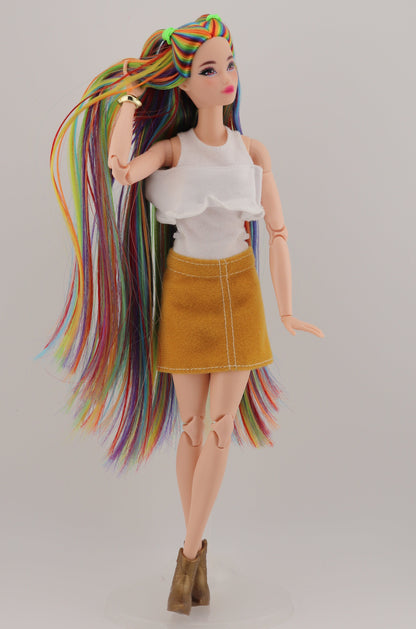 Bold Rainbow Hair Custom Odile Barbie Rerooted