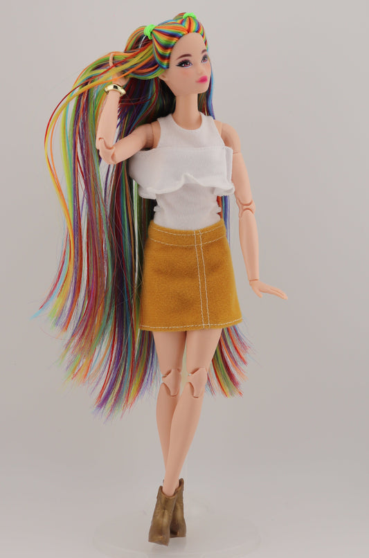 Bold Rainbow Hair Custom Odile Barbie Rerooted