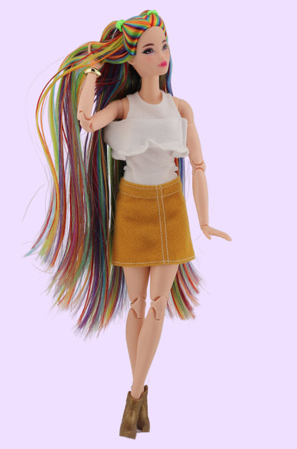 Bold Rainbow Hair Custom Odile Barbie Rerooted