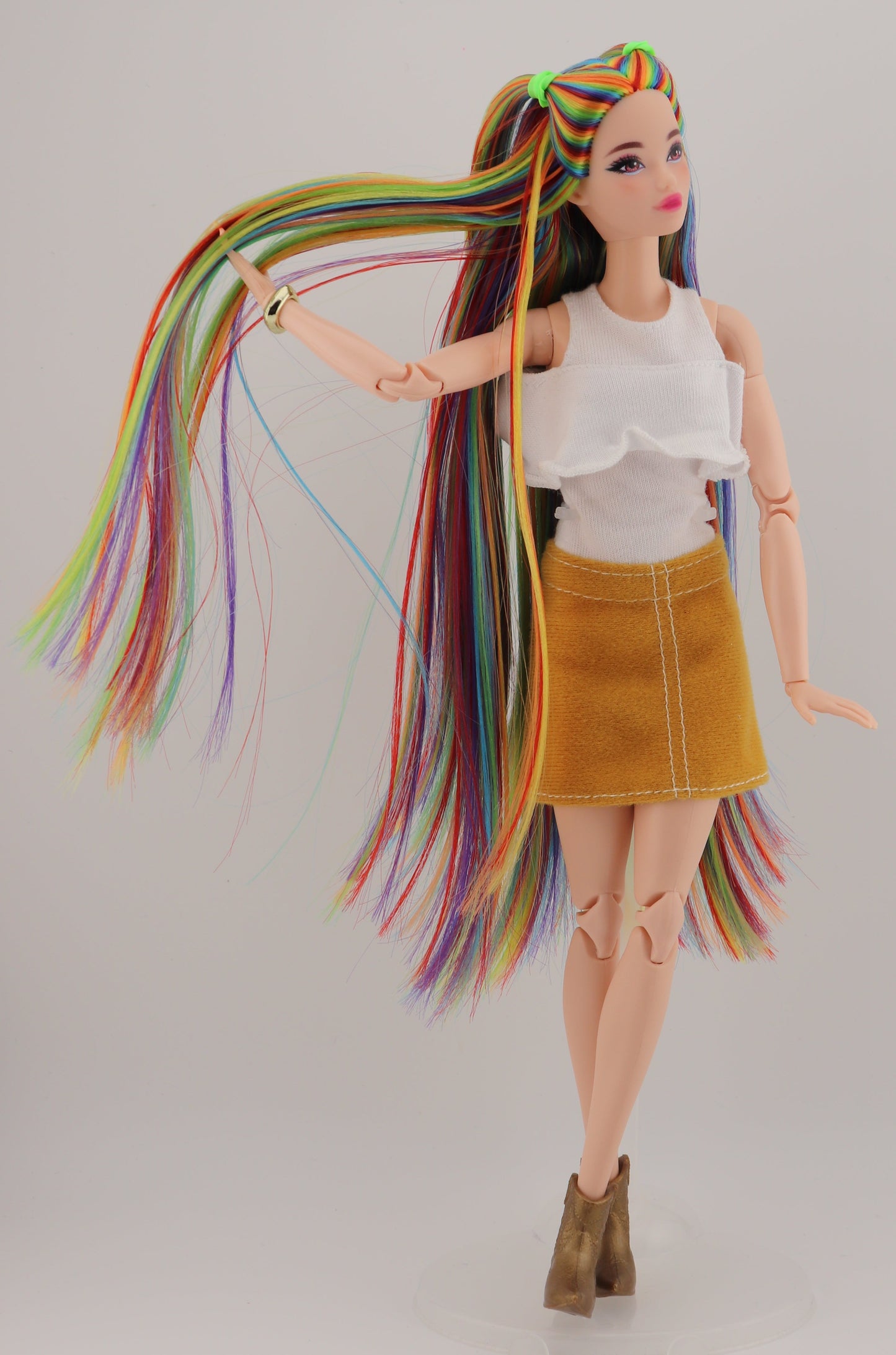 Bold Rainbow Hair Custom Odile Barbie Rerooted