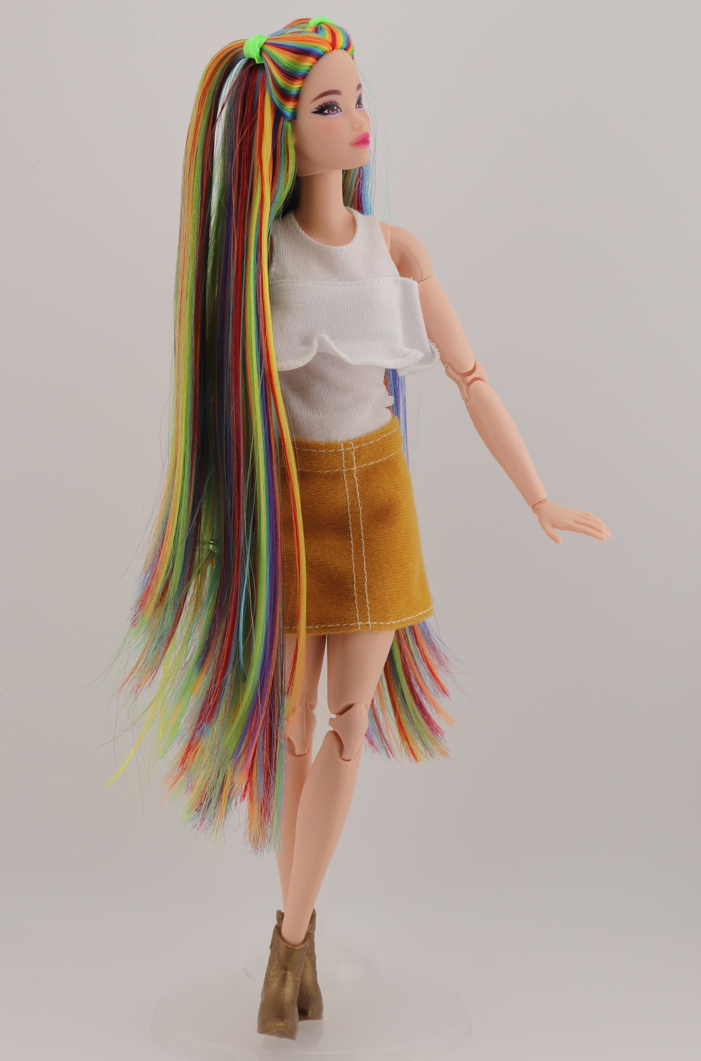 Bold Rainbow Hair Custom Odile Barbie Rerooted