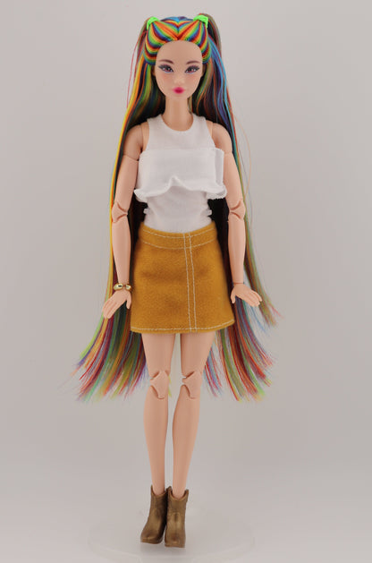 Bold Rainbow Hair Custom Odile Barbie Rerooted