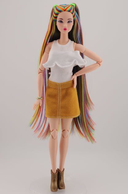 Bold Rainbow Hair Custom Odile Barbie Rerooted