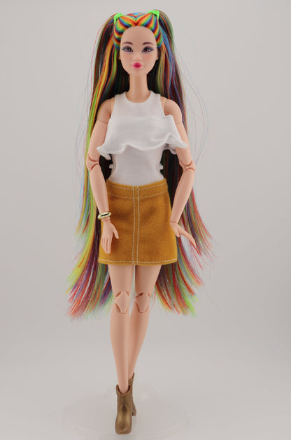 Bold Rainbow Hair Custom Odile Barbie Rerooted