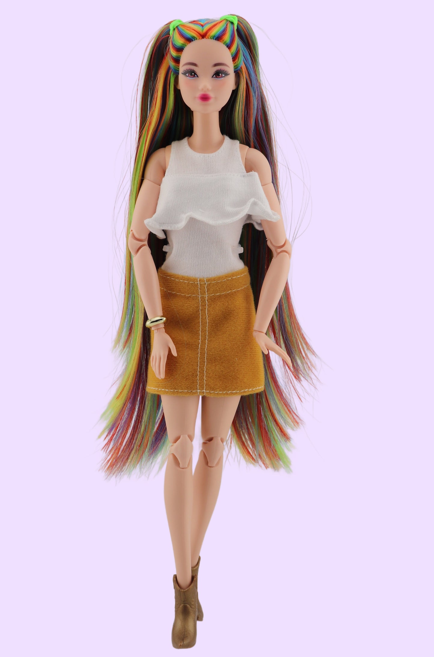 Bold Rainbow Hair Custom Odile Barbie Rerooted