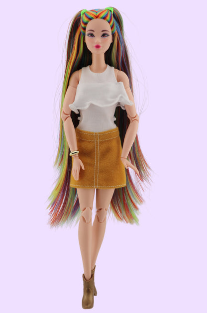 Bold Rainbow Hair Custom Odile Barbie Rerooted