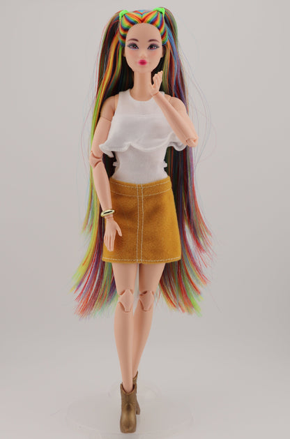 Bold Rainbow Hair Custom Odile Barbie Rerooted