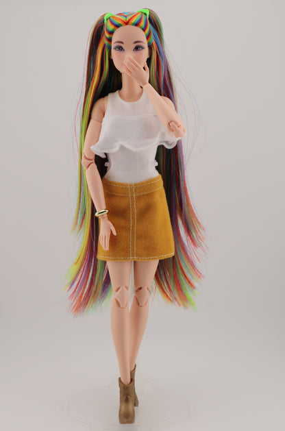 Bold Rainbow Hair Custom Odile Barbie Rerooted