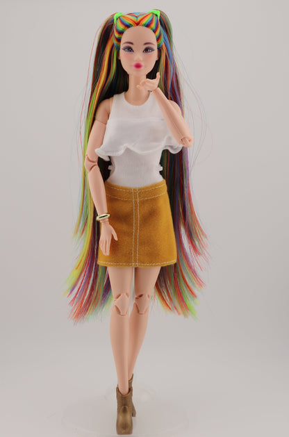 Bold Rainbow Hair Custom Odile Barbie Rerooted