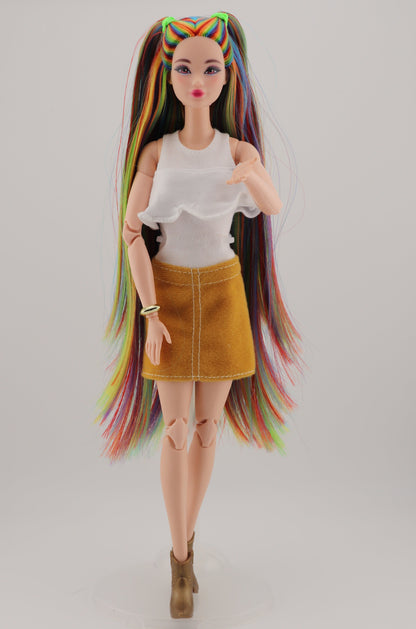 Bold Rainbow Hair Custom Odile Barbie Rerooted