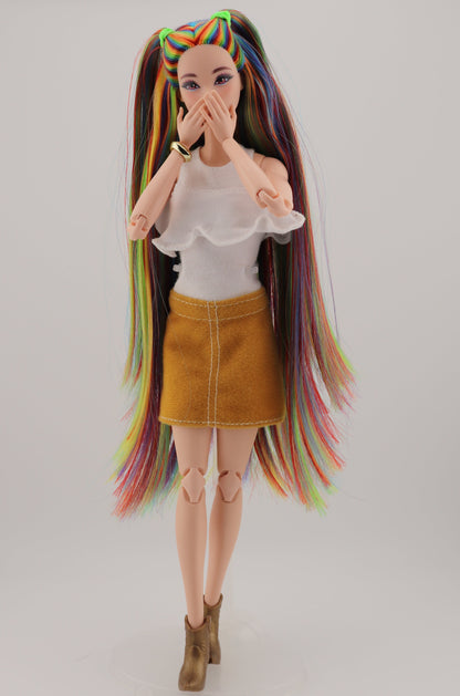 Bold Rainbow Hair Custom Odile Barbie Rerooted