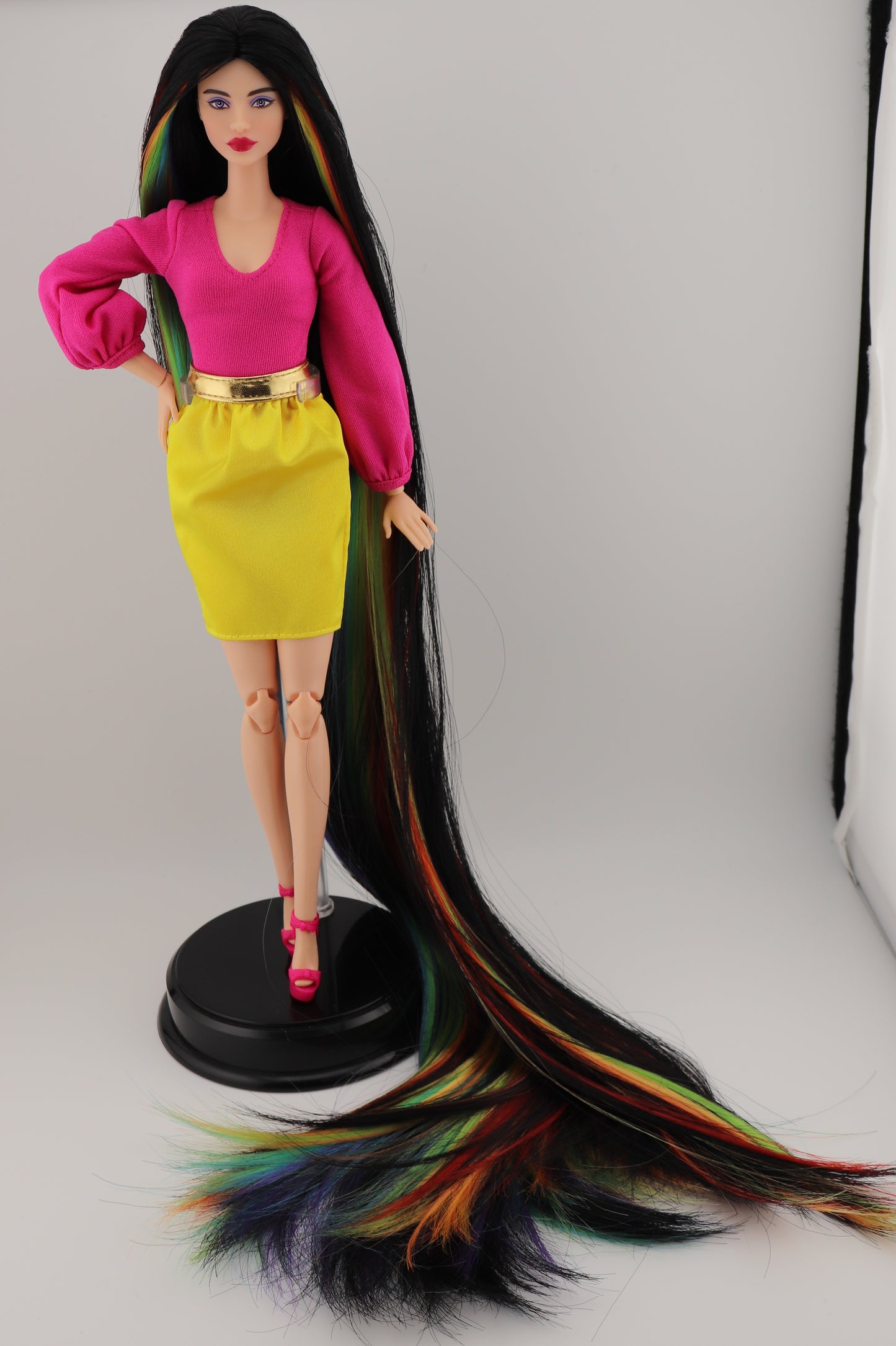 Barbie Looks #19 Custom Reroot Extra Long Black and Rainbow Hair!