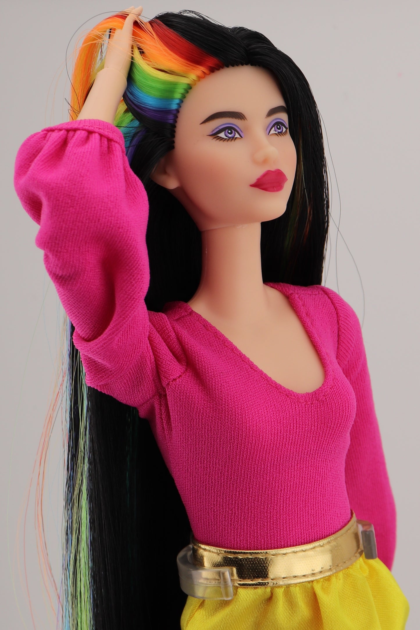 Barbie Looks #19 Custom Reroot Extra Long Black and Rainbow Hair!