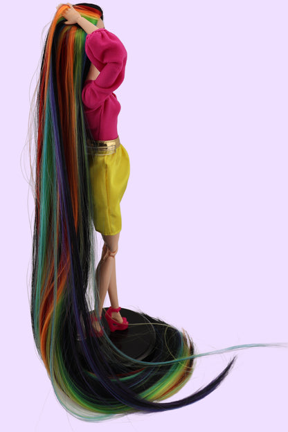 Barbie Looks #19 Custom Reroot Extra Long Black and Rainbow Hair!
