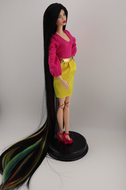 Barbie Looks #19 Custom Reroot Extra Long Black and Rainbow Hair!