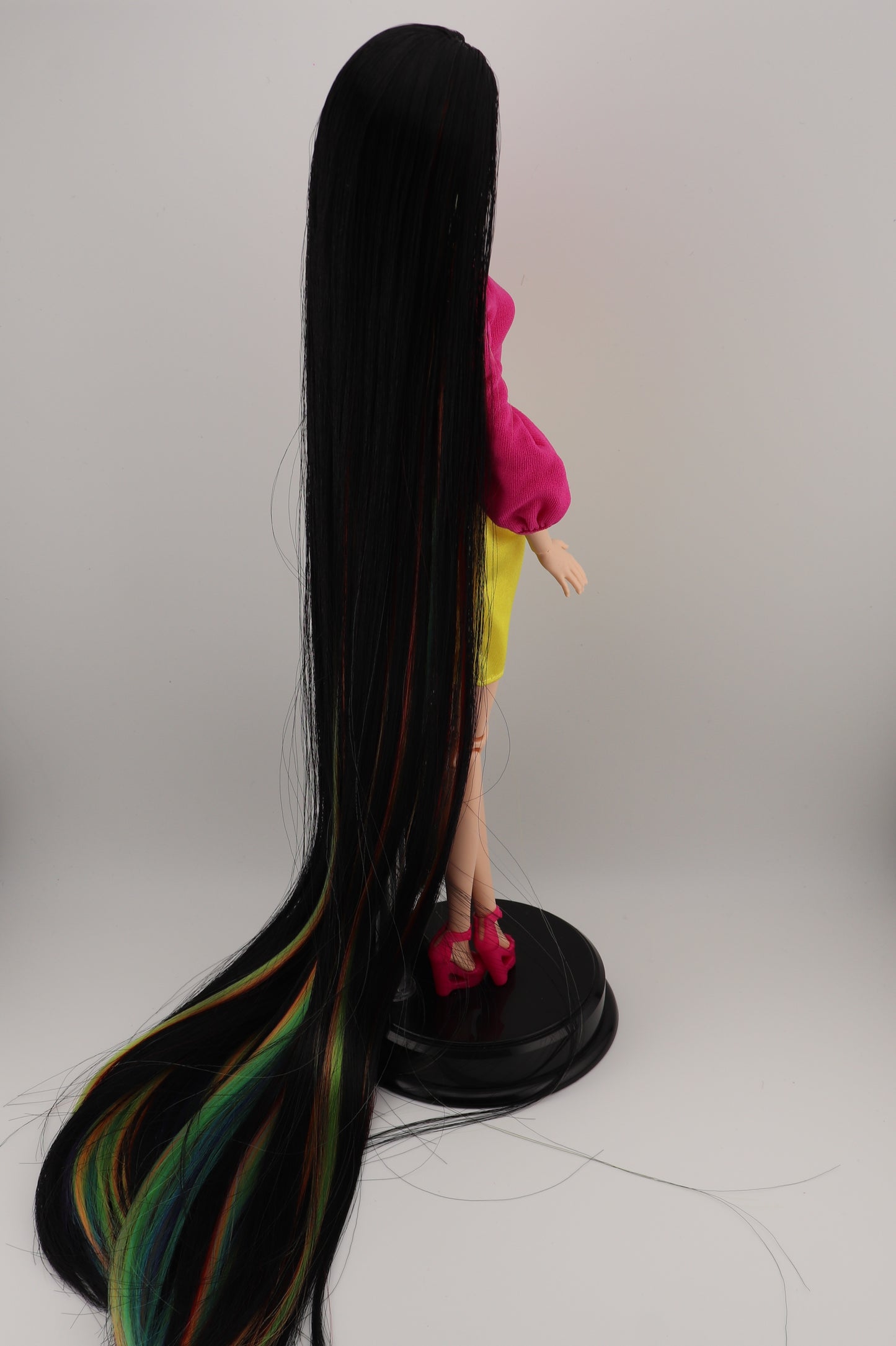 Barbie Looks #19 Custom Reroot Extra Long Black and Rainbow Hair!