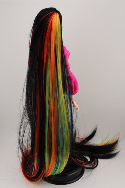 Barbie Looks #19 Custom Reroot Extra Long Black and Rainbow Hair!