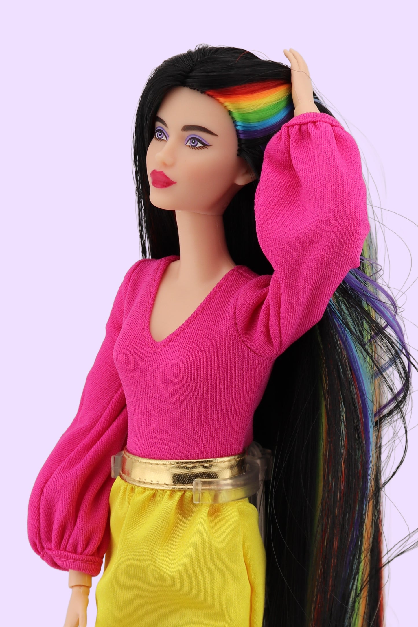 Barbie Looks #19 Custom Reroot Extra Long Black and Rainbow Hair!