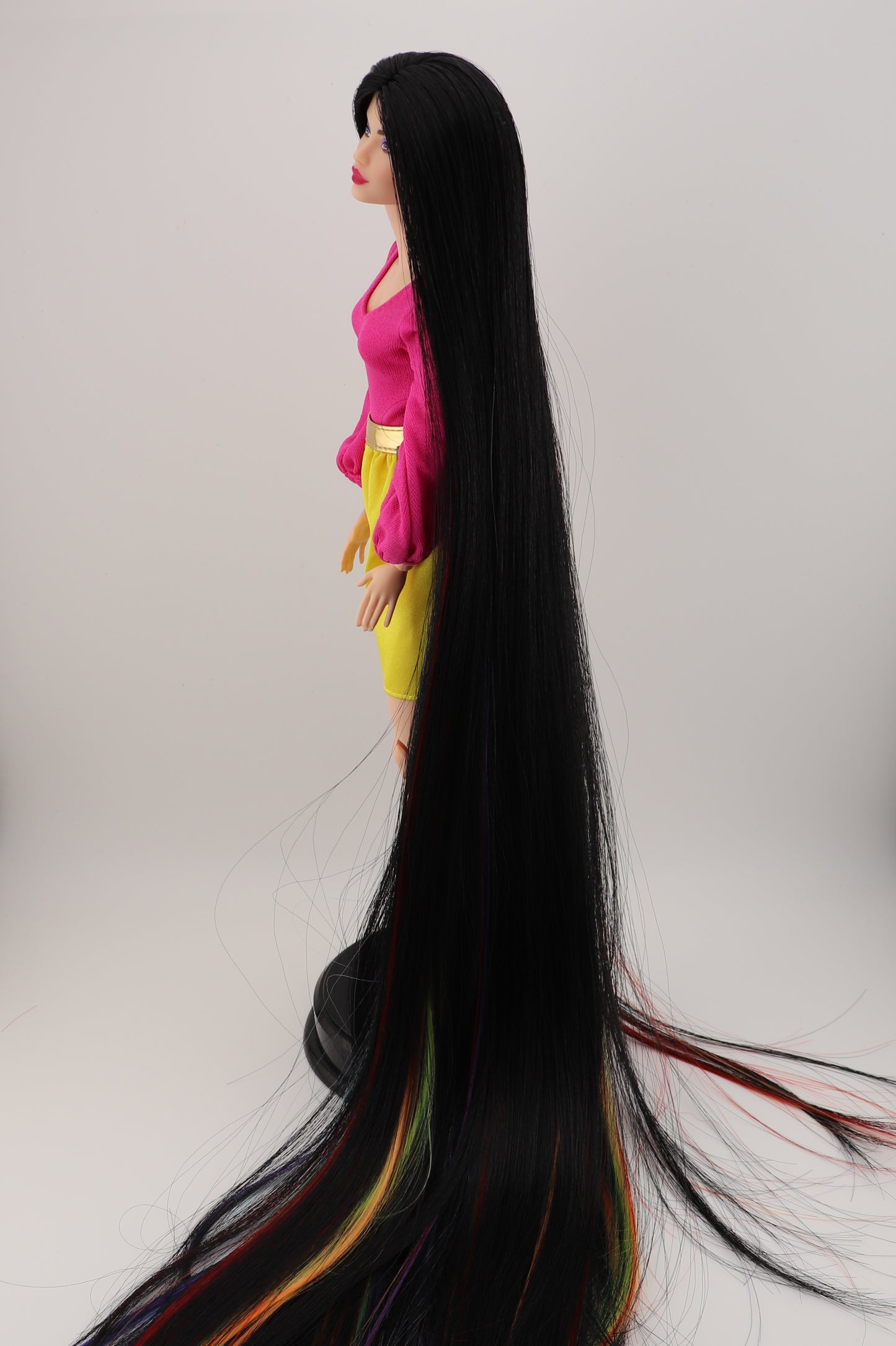 Barbie Looks #19 Custom Reroot Extra Long Black and Rainbow Hair!