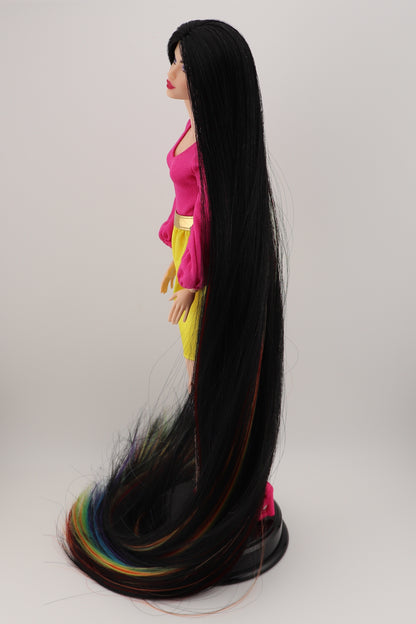 Barbie Looks #19 Custom Reroot Extra Long Black and Rainbow Hair!