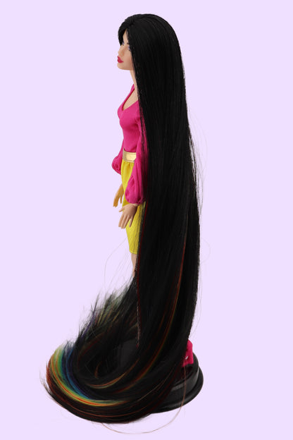 Barbie Looks #19 Custom Reroot Extra Long Black and Rainbow Hair!