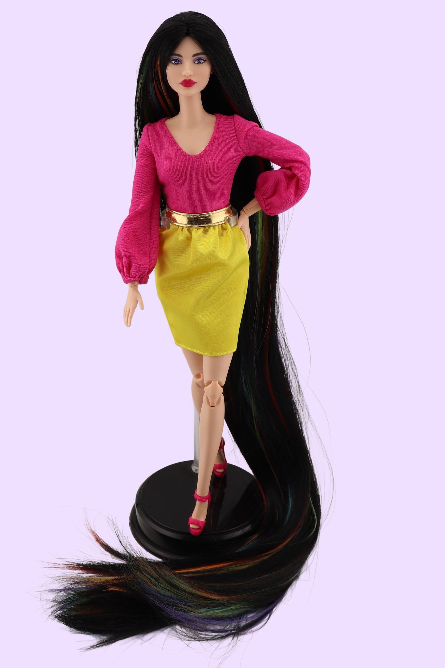 Barbie Looks #19 Custom Reroot Extra Long Black and Rainbow Hair!