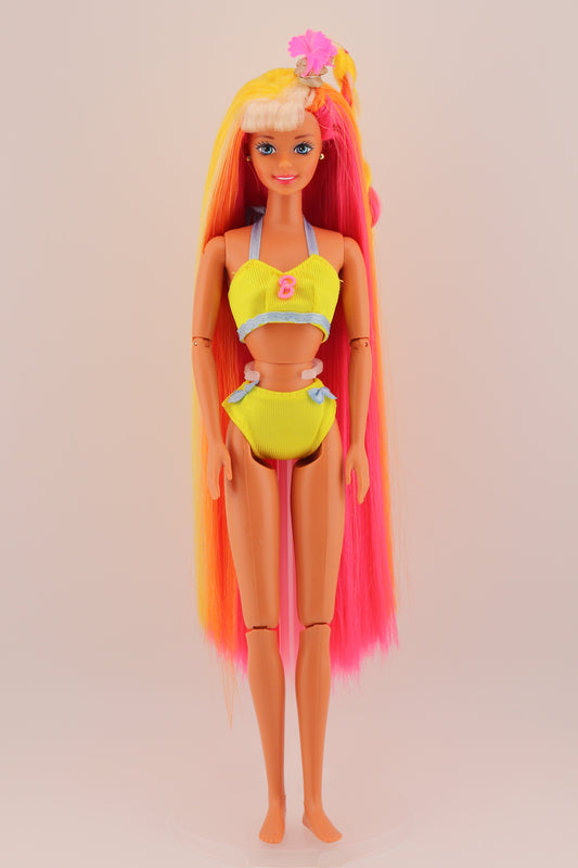 Hula Hair Barbie Pink Yellow and Orange Hair (1996) #1