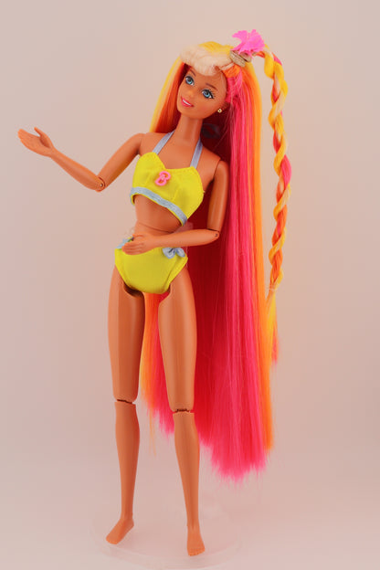 Hula Hair Barbie Pink Yellow and Orange Hair (1996) #1