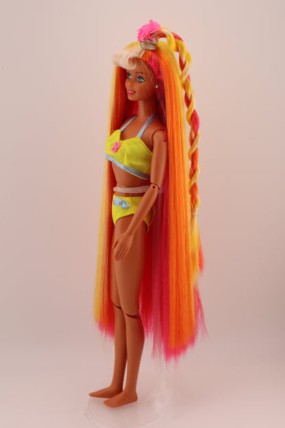 Hula Hair Barbie Pink Yellow and Orange Hair (1996) #1