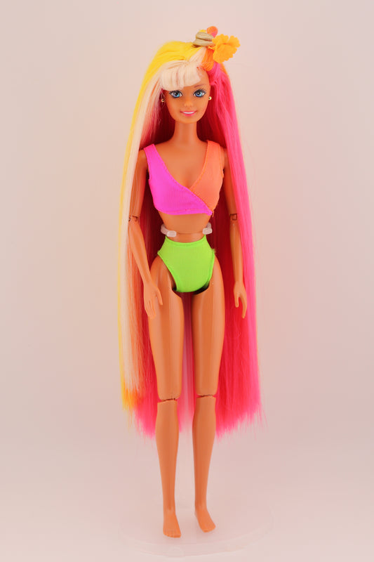 Hula Hair Barbie Pink Yellow and Orange Hair (1996) #2