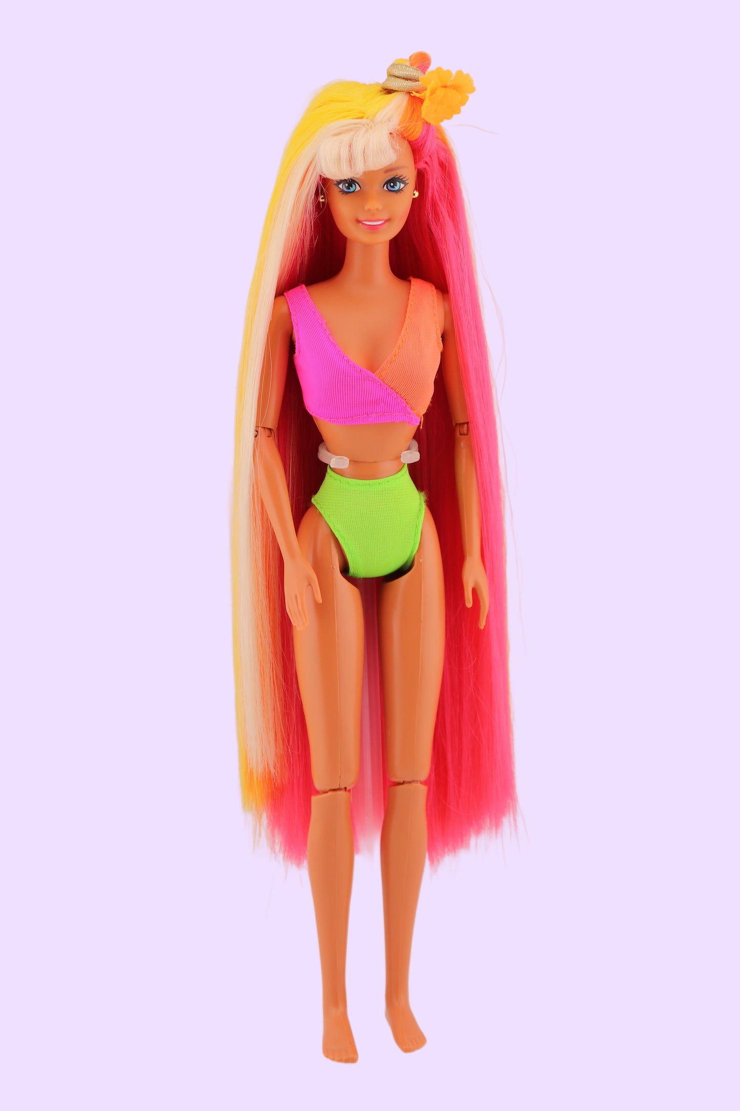 Hula Hair Barbie Pink Yellow and Orange Hair (1996) #2