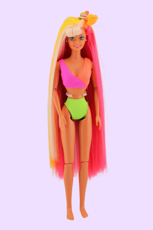 Hula Hair Barbie Pink Yellow and Orange Hair (1996) #2