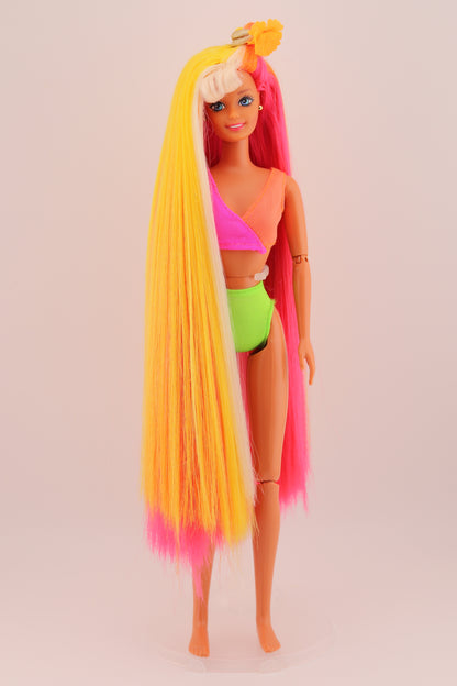 Hula Hair Barbie Pink Yellow and Orange Hair (1996) #2