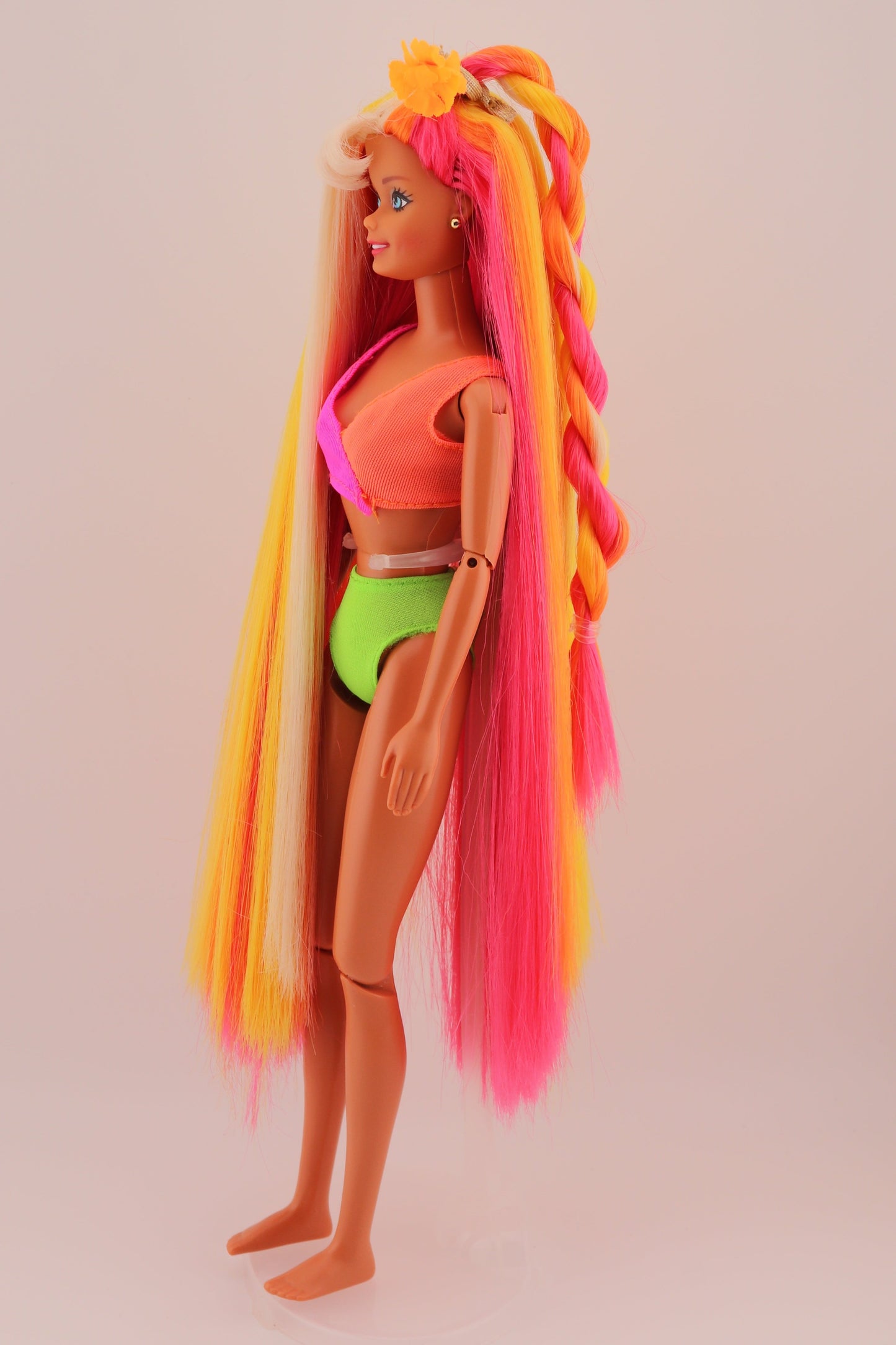 Hula Hair Barbie Pink Yellow and Orange Hair (1996) #2