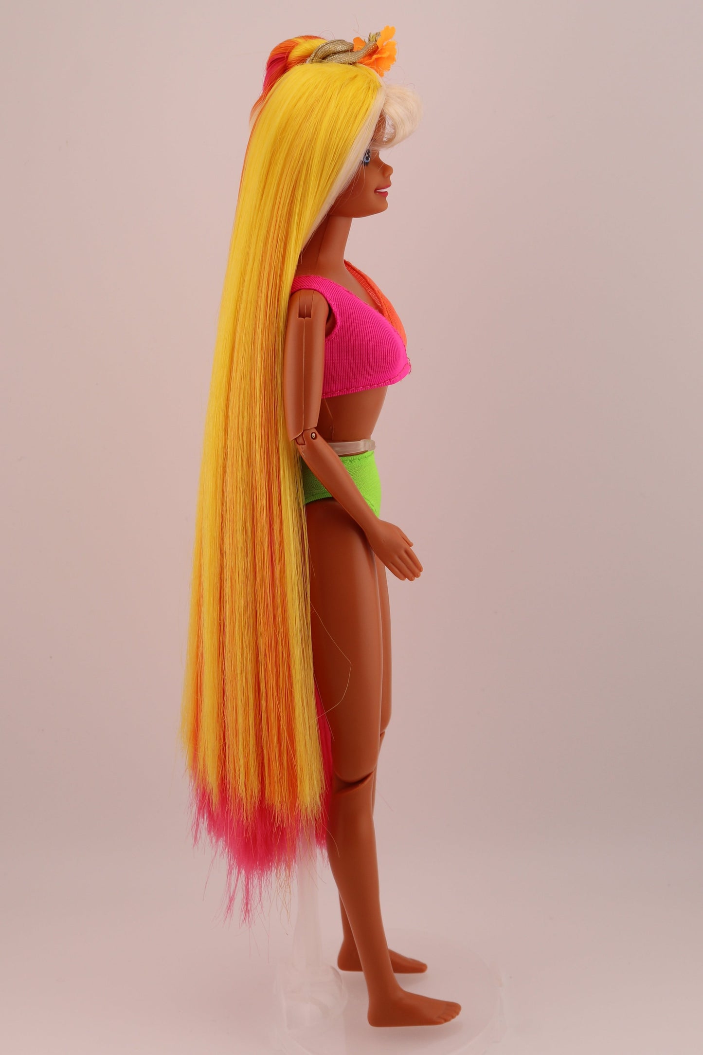 Hula Hair Barbie Pink Yellow and Orange Hair (1996) #2