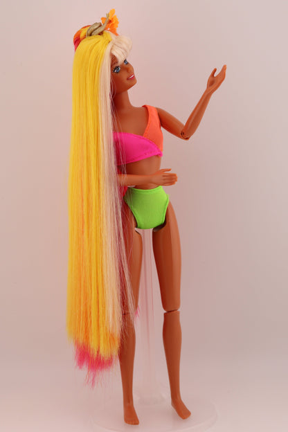 Hula Hair Barbie Pink Yellow and Orange Hair (1996) #2