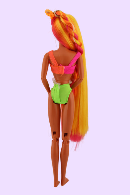 Hula Hair Barbie Pink Yellow and Orange Hair (1996) #2