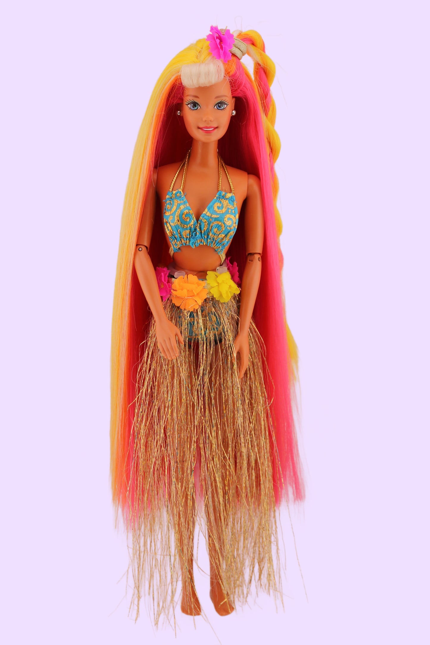 Hula Hair Barbie Pink Yellow and Orange Hair (1996) #3