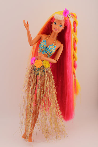 Hula Hair Barbie Pink Yellow and Orange Hair (1996) #3