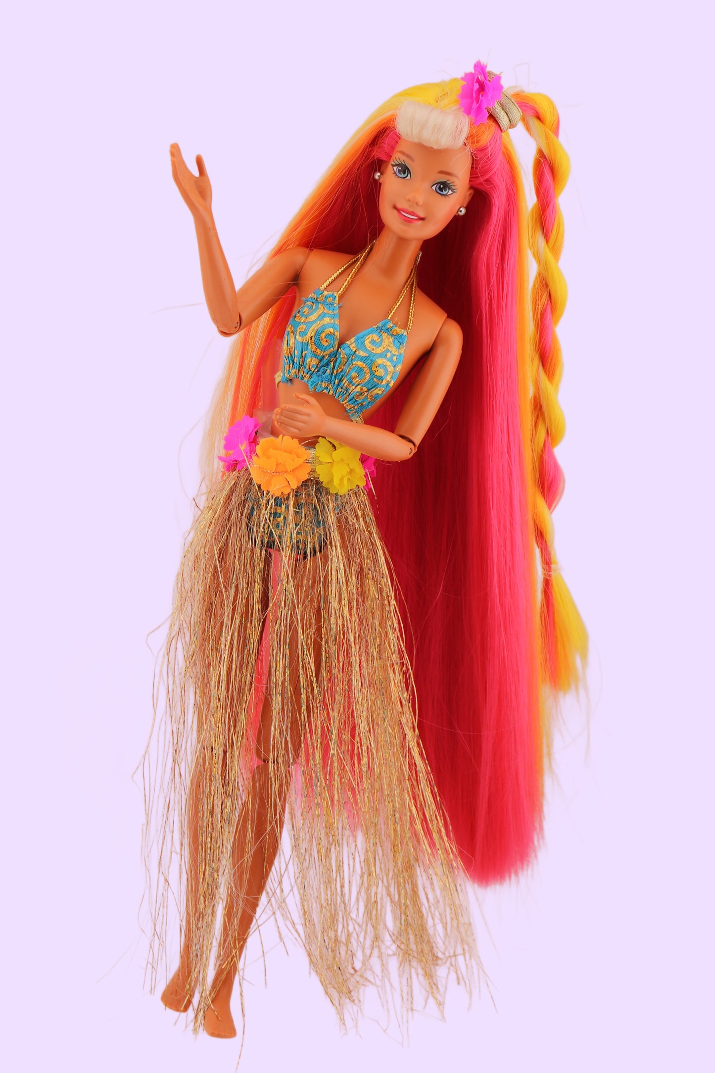 Hula Hair Barbie Pink Yellow and Orange Hair (1996) #3