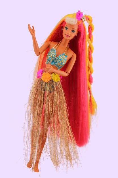 Hula Hair Barbie Pink Yellow and Orange Hair (1996) #3
