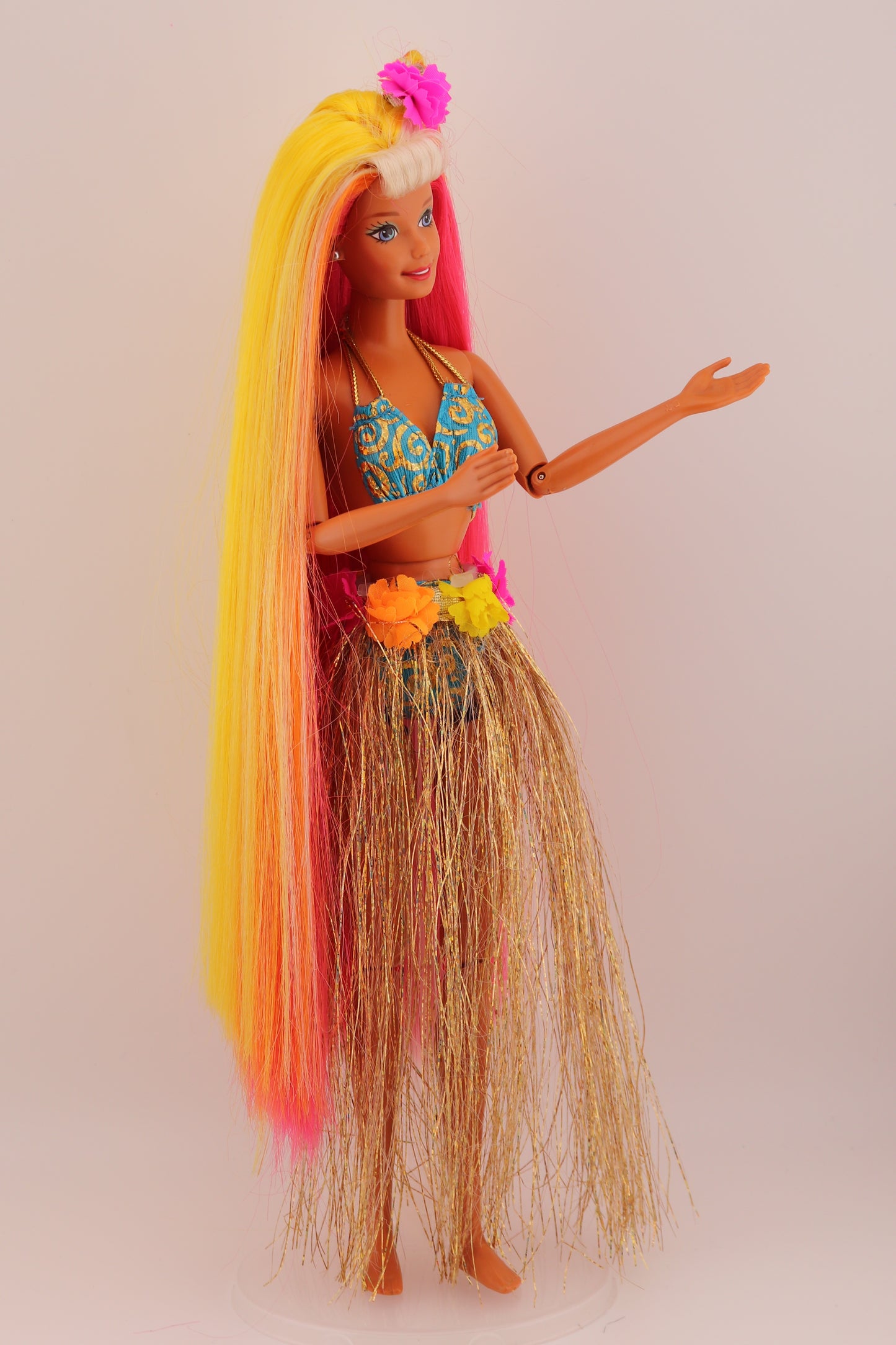 Hula Hair Barbie Pink Yellow and Orange Hair (1996) #3