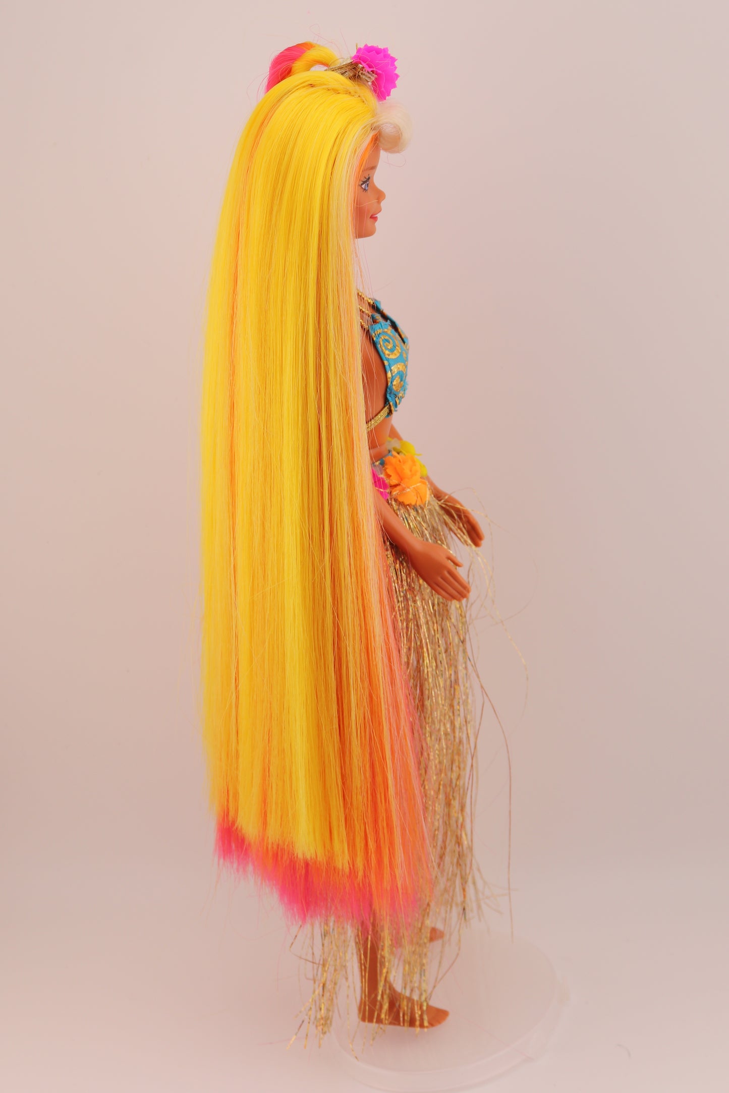 Hula Hair Barbie Pink Yellow and Orange Hair (1996) #3