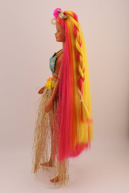 Hula Hair Barbie Pink Yellow and Orange Hair (1996) #3