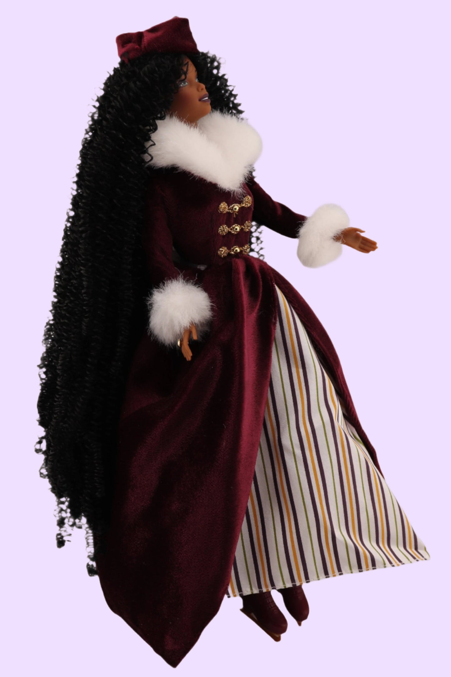 Victorian Ice Skater Barbie Rerooted with Extra Long Curly Hair