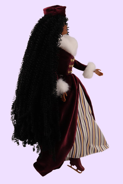 Victorian Ice Skater Barbie Rerooted with Extra Long Curly Hair