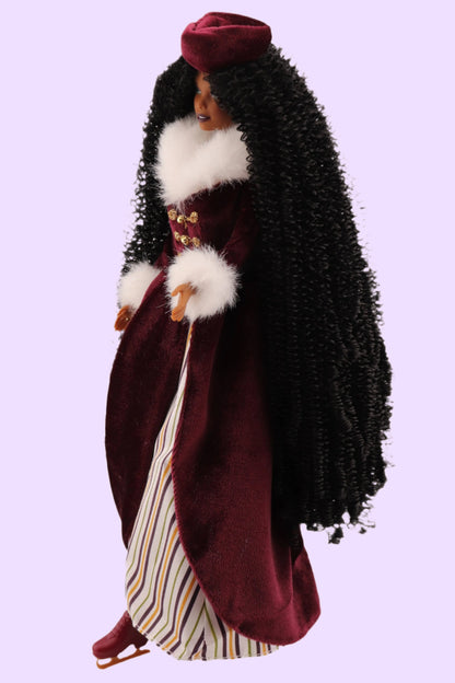 Victorian Ice Skater Barbie Rerooted with Extra Long Curly Hair