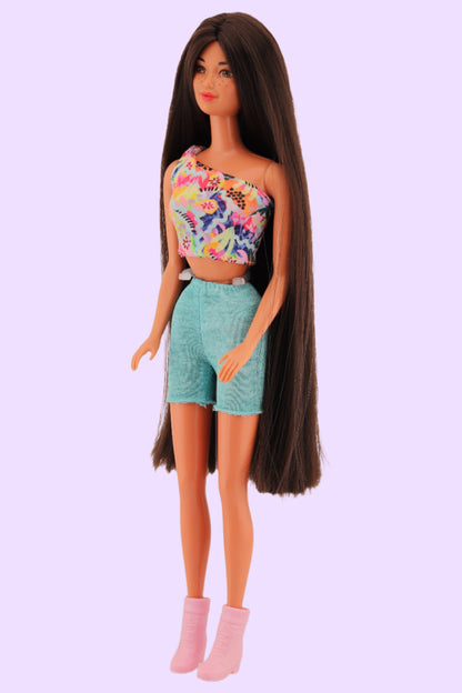 Kira Barbie Rerooted with Long Brown Hair + Freckles