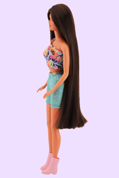 Kira Barbie Rerooted with Long Brown Hair + Freckles